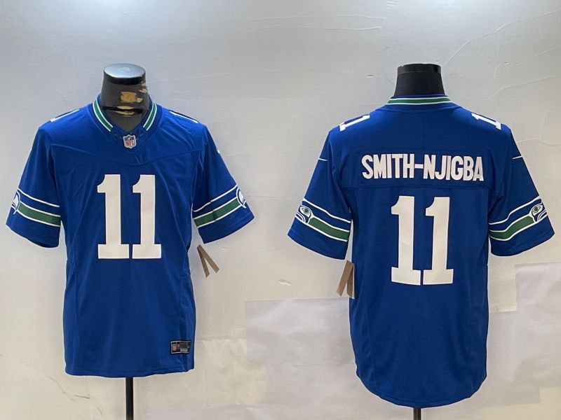 Men Seattle Seahawks #11 Smith-Njigba Blue Throwback Three generation 2024 Nike Limited NFL Jersey style 1->cincinnati bengals->NFL Jersey